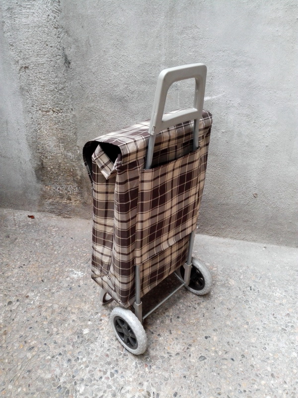 carro compra 2ruedas loneta cuadrados marron metal 77-95x40x19-32 _15eu._ 1u